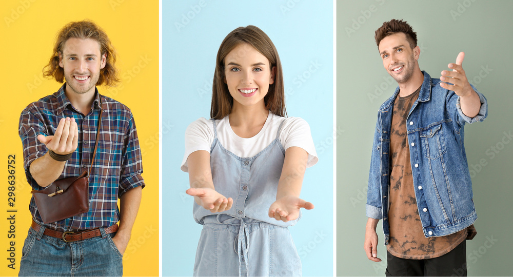 Obraz premium Collage of photos with young people inviting viewer