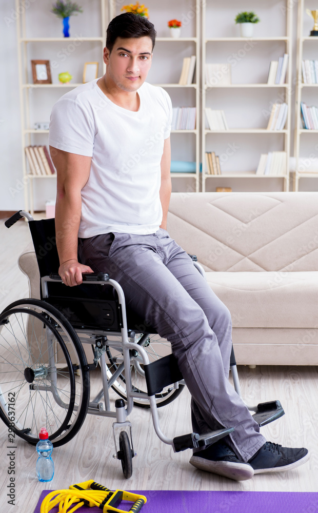 Disabled man recovering from injury at home Disabled man recovering from injury at home
