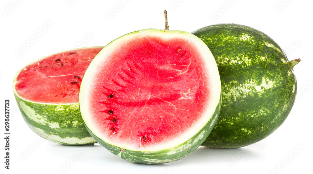 Sweet ripe watermelons on white background