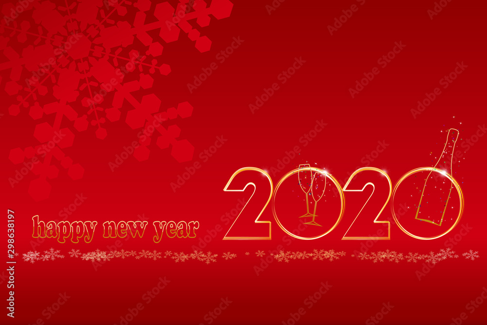 2020. Christmas, New Year. champagne, snowflakes, decorative holiday decorations