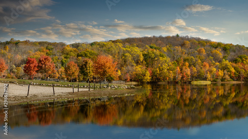 Colorful autumn foliage reflected in Sheppard Pond, Ringwood State Park, New Jersey