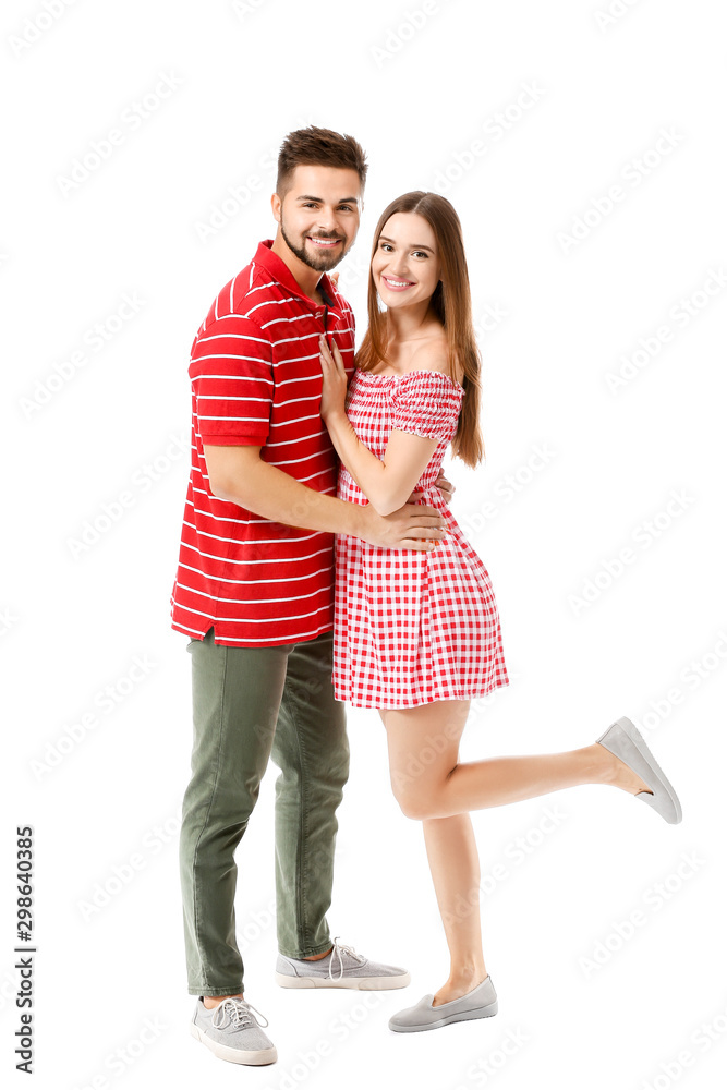Portrait of happy young couple on white background Portrait of happy young couple on white background