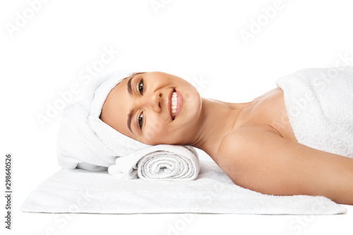 Beautiful woman lying on to...