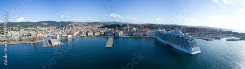 Aerial video shooting with drone on Trieste, a famous Italy city, important hub of maritime trade and tourist art