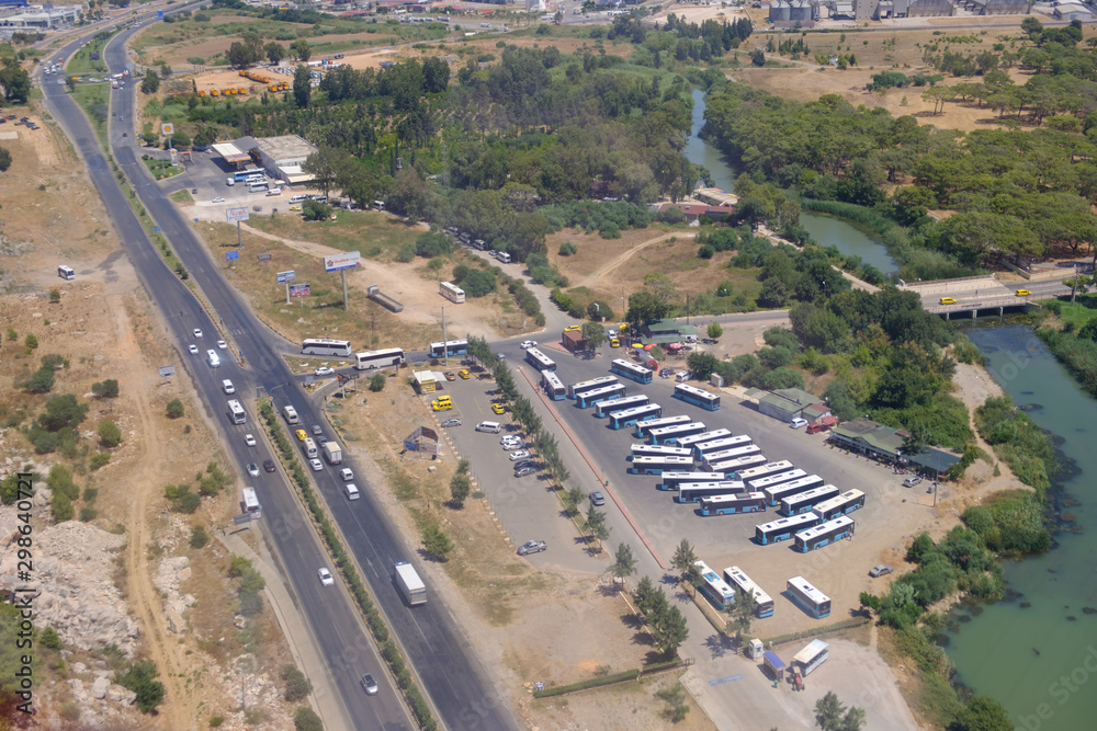 panoramic view of the bus station and the highway