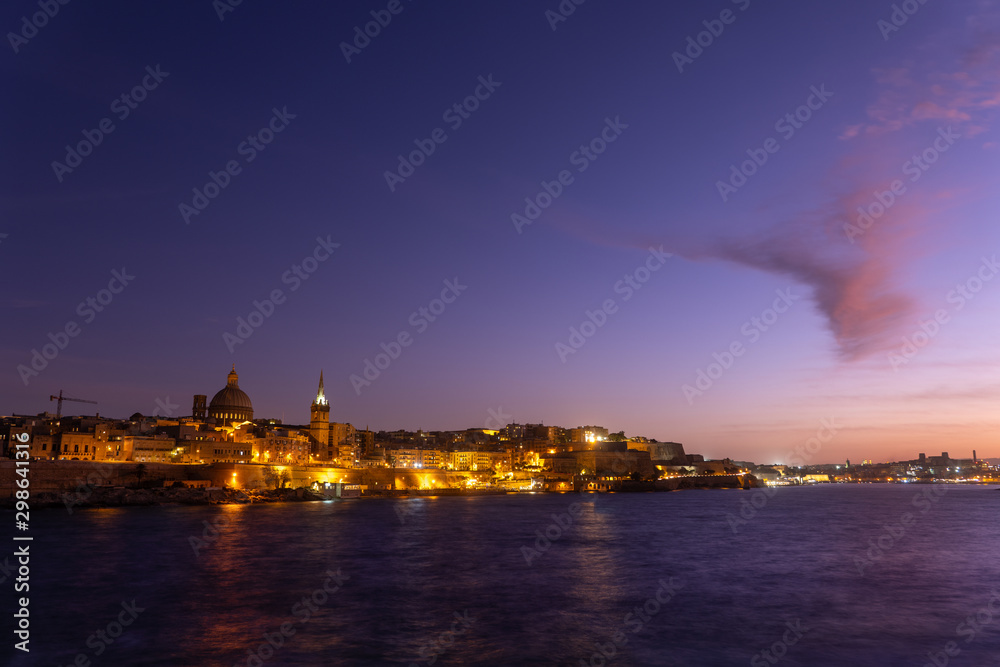 Valletta Skyline At Twilight In Malta