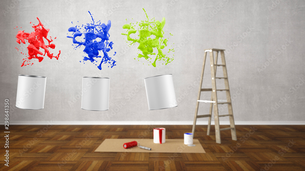 Fototapeta premium blank renovate living room with ladder - 3D Illustration