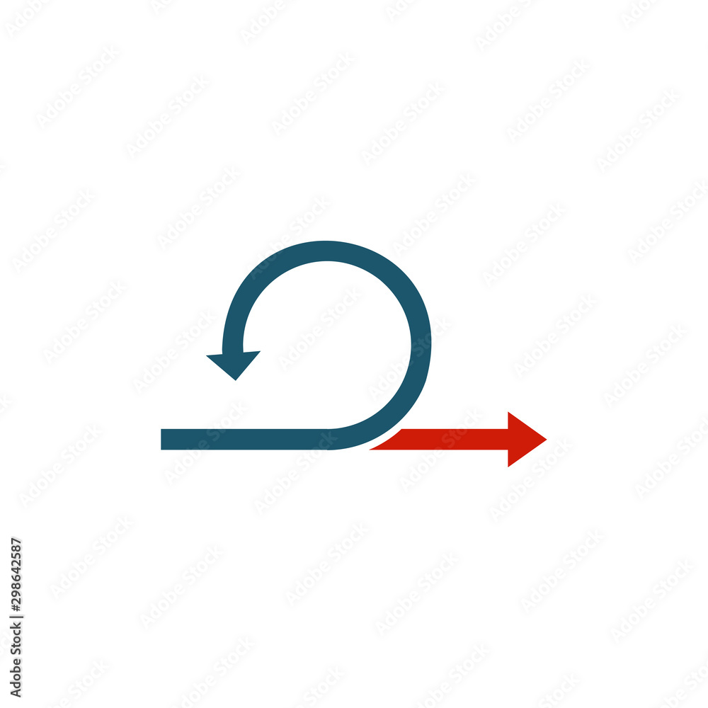 Arrows straight or forward and turn back in red and blue colors. Continue icon. Enter and exit signs. East and West arrow. U-turn sign. Stock Vector illustration isolated on white background. Arrows straight or forward and turn back in red and blue colors. Continue icon. Enter and exit signs. East and West arrow. U-turn sign. Stock Vector illustration isolated on white background.