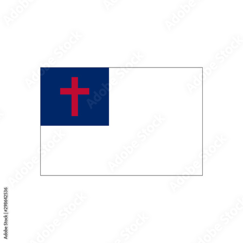 An illustration of the Christian faith flag. White flag with red cross on blue. Stock Vector illustration isolated on black background.