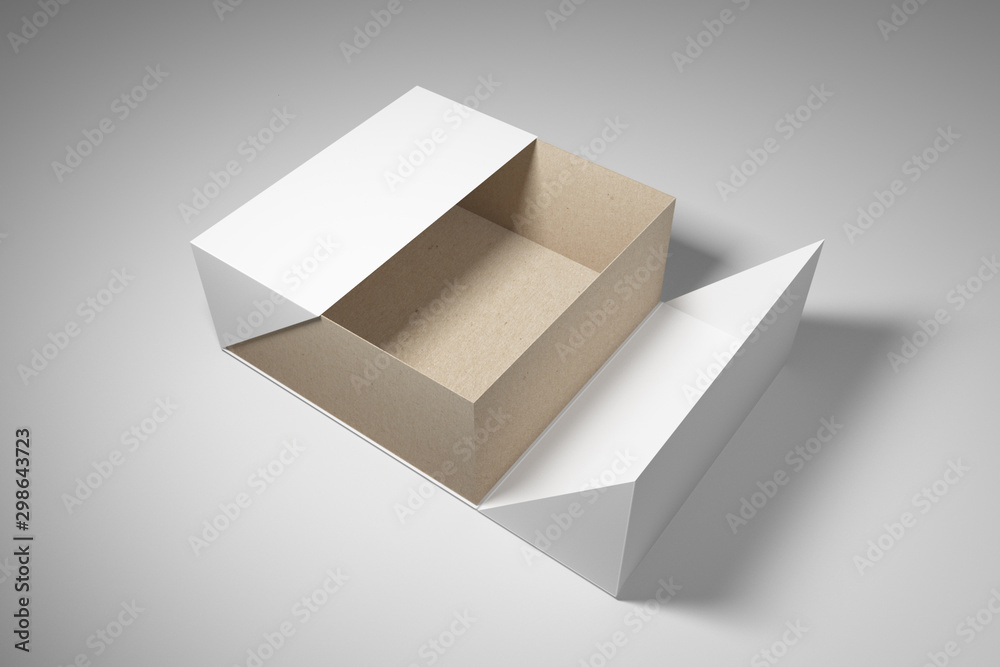 Fold up box packaging mock ups, open half. 3D rendering Stock ...