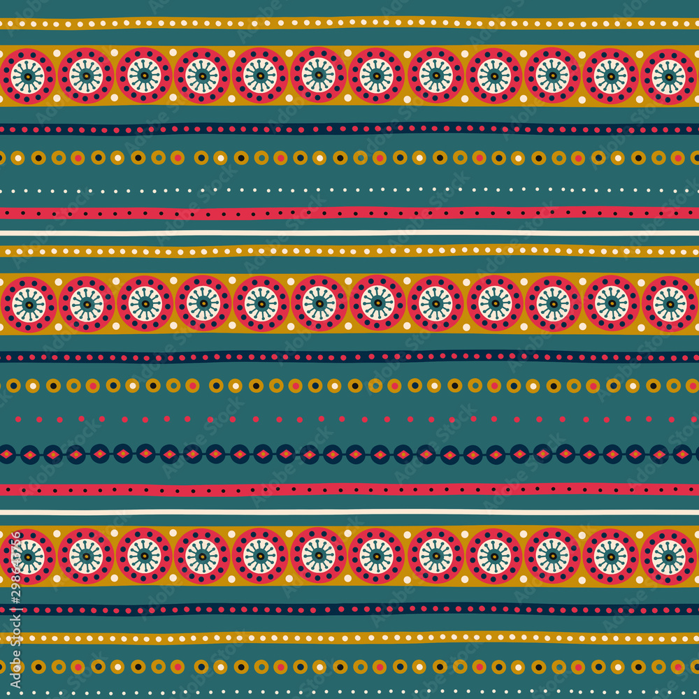Seamless pattern with ethnic ornamental colourful stripes