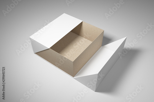 Fold up box packaging mock ups, open half. 3D rendering