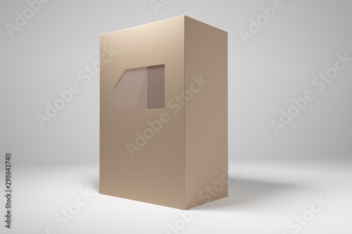 Rectangular cardboard box with a window. 3D render