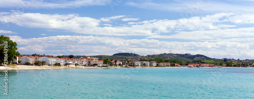 View of Skala Fourkas beach, Chalkidiki, Greece.