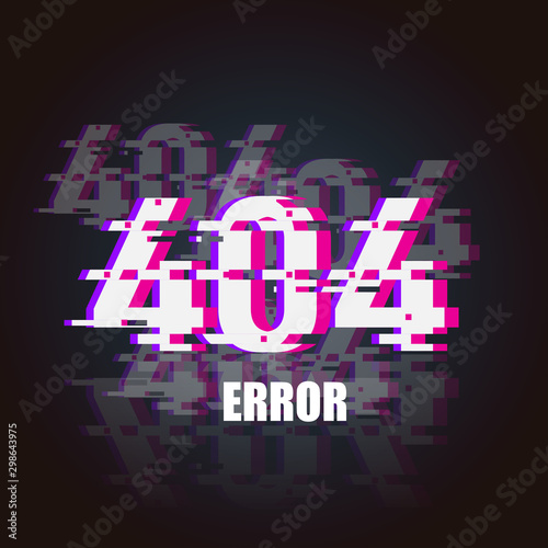 404 Error glitch neon banner. 404 design element for web. Cyber punk style. 404 error Vector Illustration