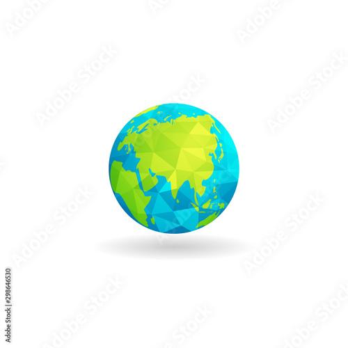 low poly globe design map of asia continent isolated white background