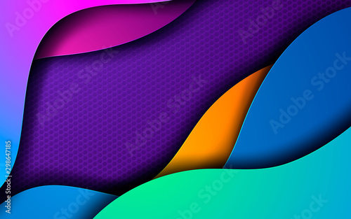 Purple, yellow and blue liquid color background. Dynamic textured geometric element. Modern gradient light vector illustration.