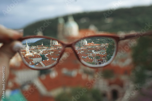 View from glasses in Prague, Europe - vision, tourism, eye problems, myopia