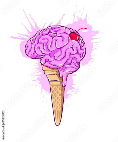 Vector funny colorful  brain icecream for t-shirt printing. 