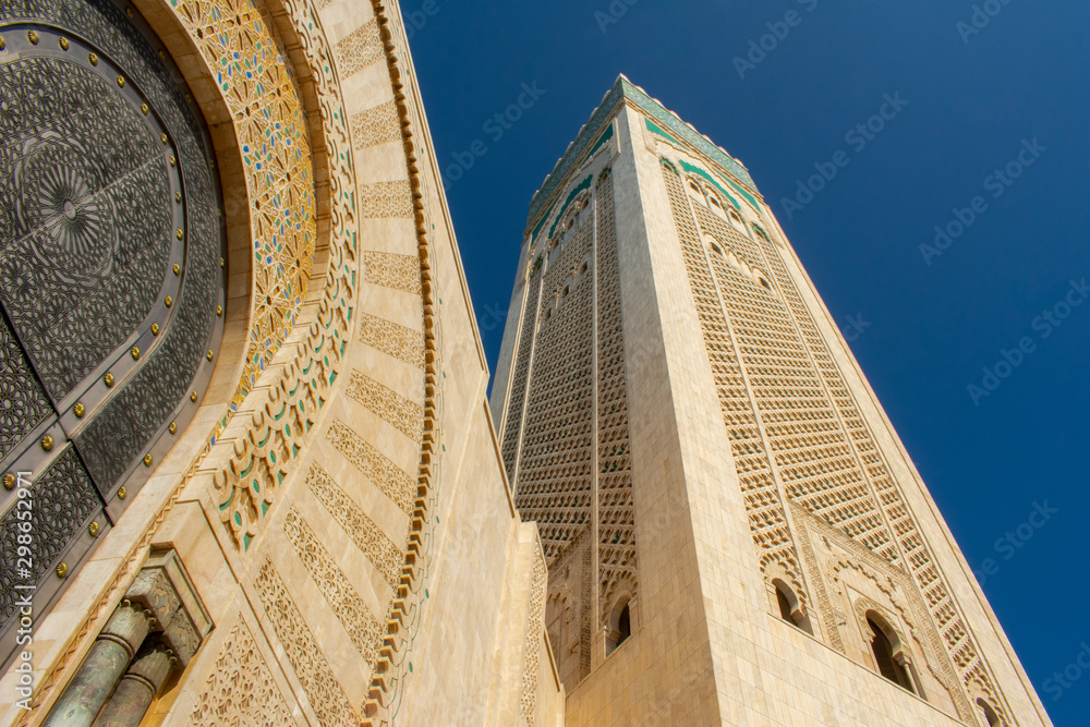 Hassan II Mosque in Casablanca, Morocco. Highest mosque in Africa with tallest minaret in the world 