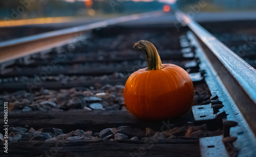 pumpkin waiting the train  photo