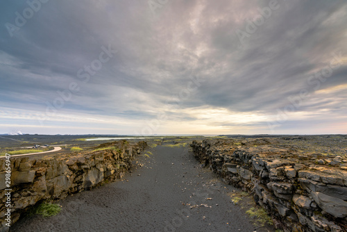 Continental drift between Europe and North America on Reykjanes Peninsula at Midlina Bridge  Sudurnes  Iceland