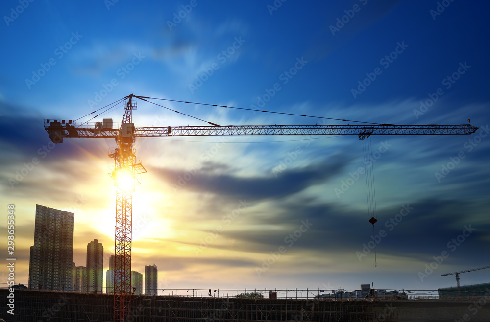 Tower cranes, skyscrapers on construction sites - obrazy, fototapety, plakaty 