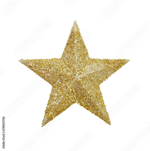 Golden Glittering star symbol isolated on white background.