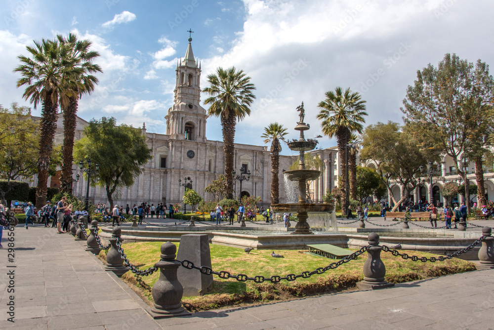 Plaza de Armas and Basilica Cathedral of Arequipa (Peru)