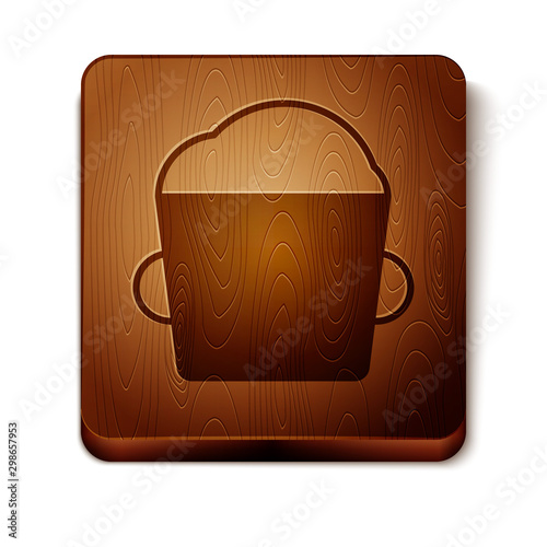 Brown Bakery bowl dough icon isolated on white background. Wooden square button. Vector Illustration