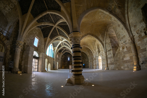 Internal view of the Castello Maniace in Ortigia island at city of Syracuse, Sicily, Italy. fisheye