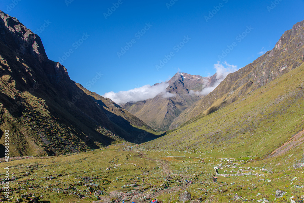 Fototapeta premium Panoramic view of the Andes. Ascent to the foot of Mount Salkantay