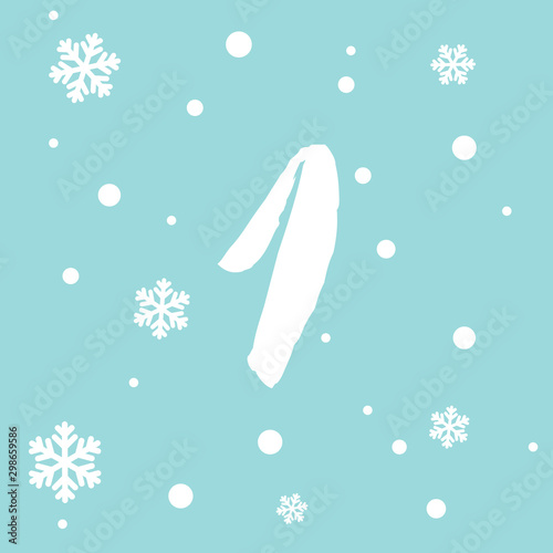 Vector Christmas advent calendar. Winter holidays poster with date 1 december. Cute day decoration. Snowflake background.