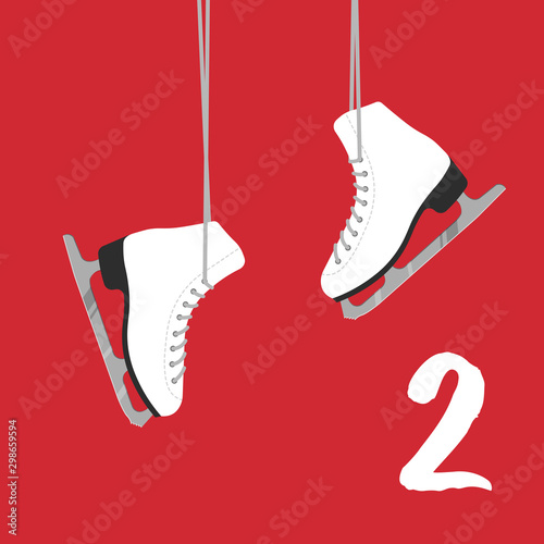 Vector Christmas advent calendar. Winter holidays poster with date 2 december. Cute day decoration. Skates concept. 