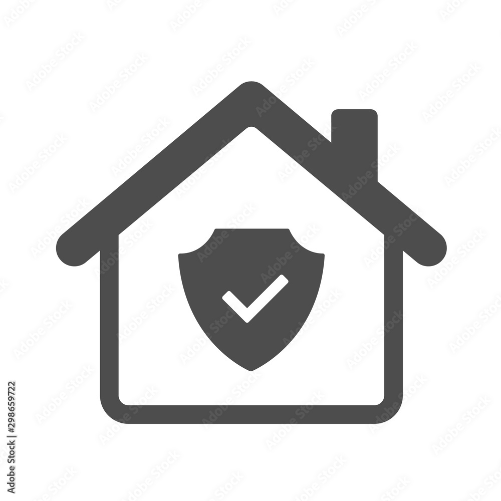Smart house automation control system symbol with shield and tick. Smart home technology silhouette vector icon isolated on white background. Modern infographic icon for web, mobile apps and ui design