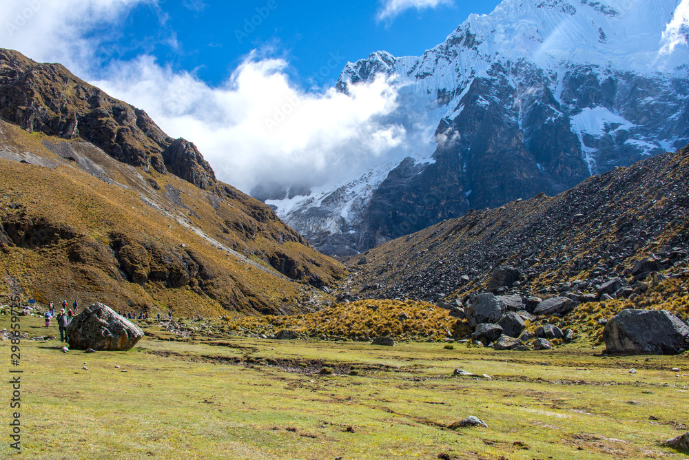 Panoramic view of the Andes. Ascent to the foot of Mount Salkantay