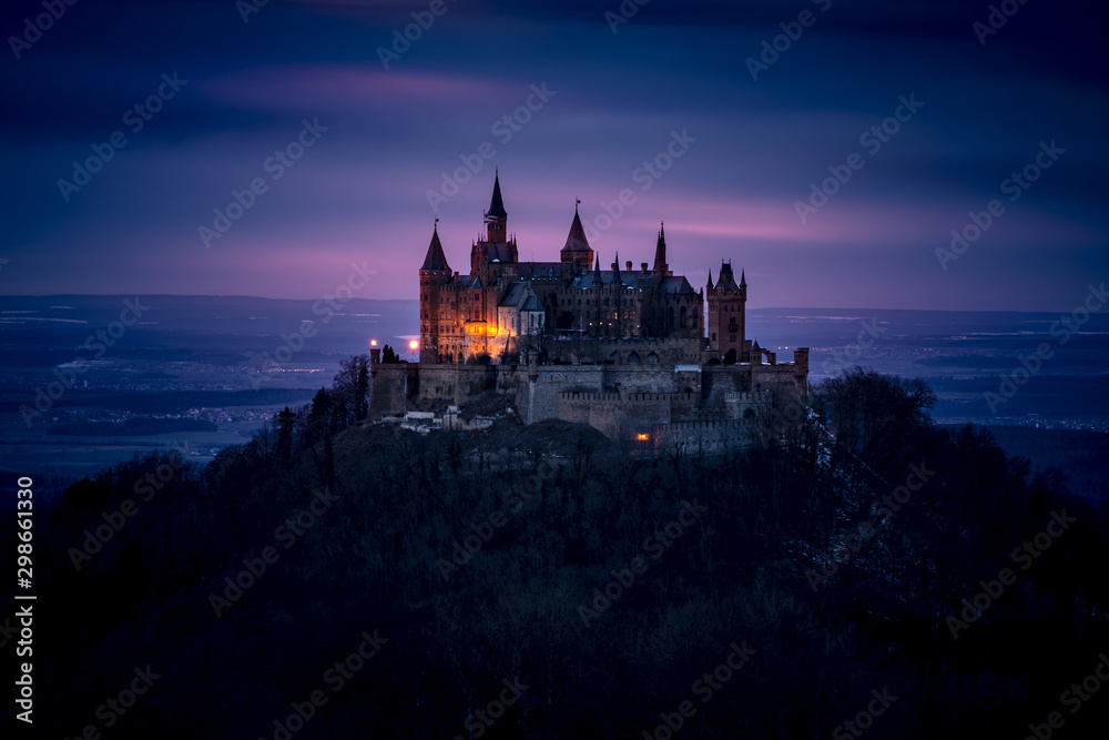 Night View of Hohenzollern Castle in the Swabian Alps - Baden-Wurttemberg, Germany