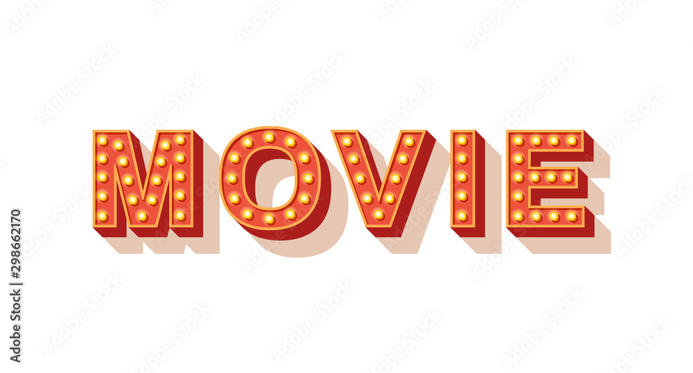 Movie vector typography. Cinema neon marquee text. Vintage style ...