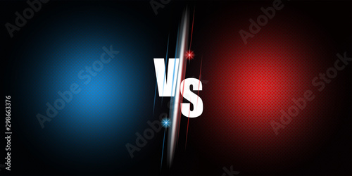 Announcement of the fight between two rivals versus the bright poster of the mockup duel on a blue and red neon background