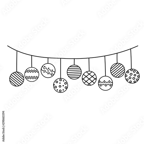 Hand drawn christmas ball collection isolated on white background. New Year vector balls sketch. Design pattern for holiday greeting cards, print, or wrapping paper