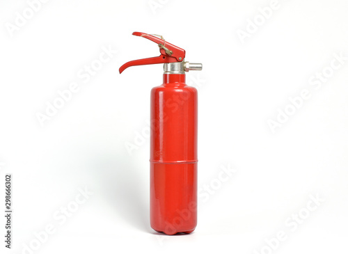 Typical small size in car fire extinguisher cylinder. Shot on white background with clipping path. © pondpony