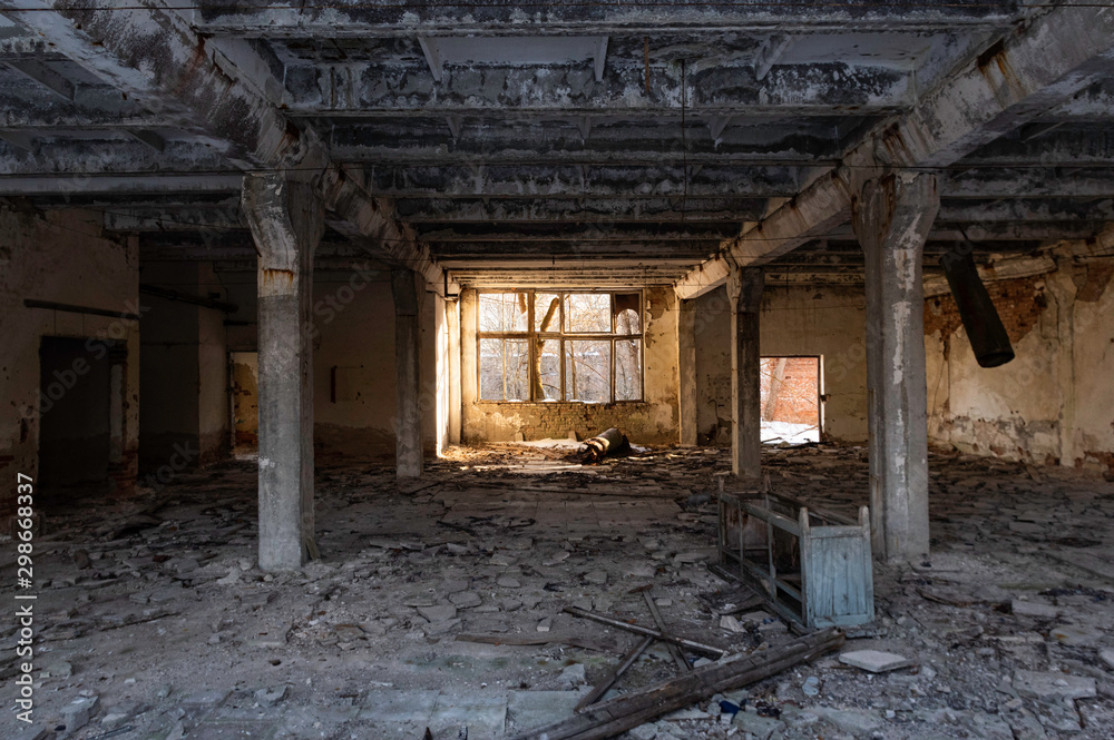 Old abandoned production. The old factory. Abandoned workshop. Heat and cold.