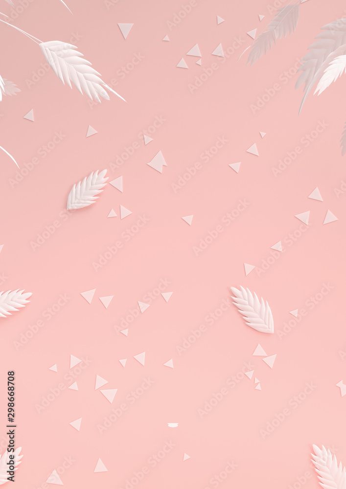 Scene with nature for showcase or cosmetic product presentation, in pink pastel colors, 3d rendering.