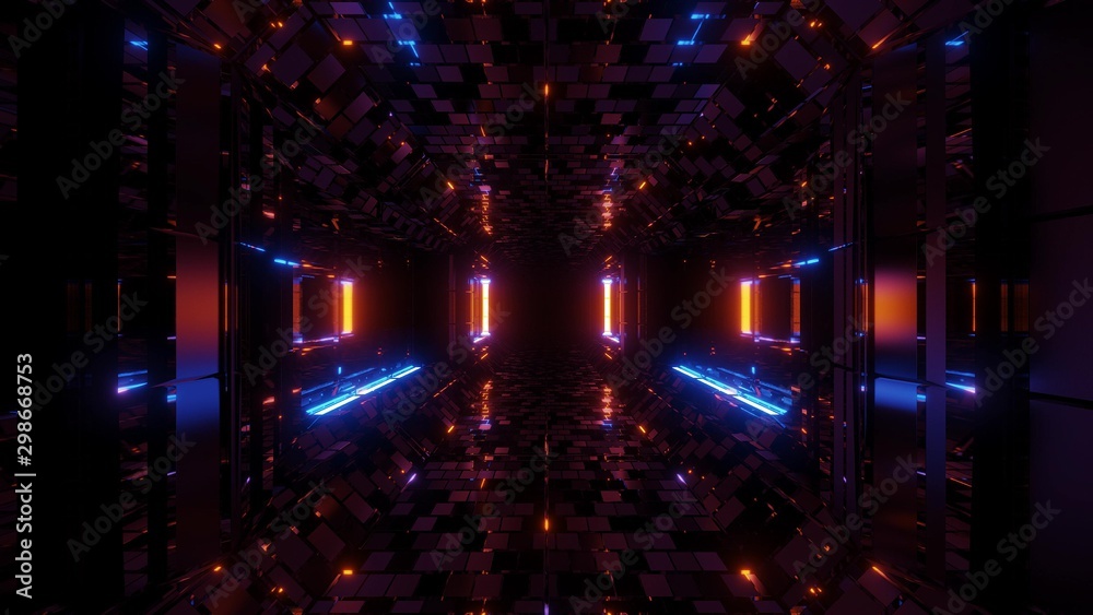 Fototapeta futurystyczny scifi fantasy tunel tunelowy korytarz z ceglaną teksturą i ładnymi refleksami renderowania 3d tapety tła