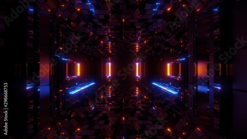 futuristic scifi fantasy hangar tunnel corridor with brick texture and nice reflections 3d rendering background wallpaper