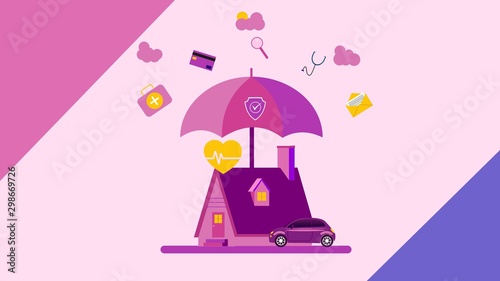 Property and health insurance.Vector Illustration, Suitable For web landing page, Wallpaper, Background, Card, banner, Book Illustration
