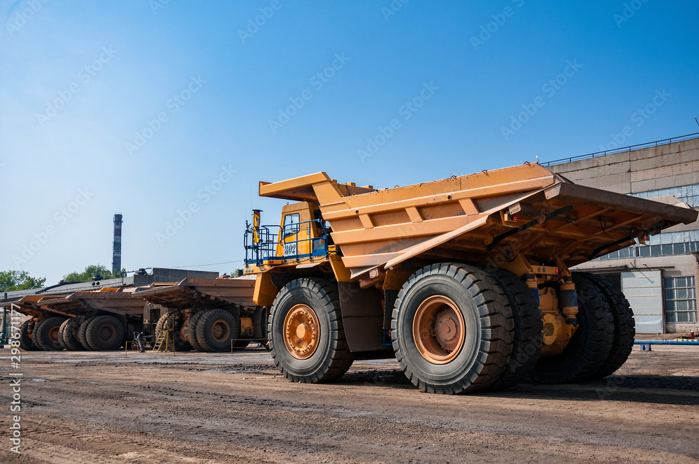 Quarry truck drives alone industrial area