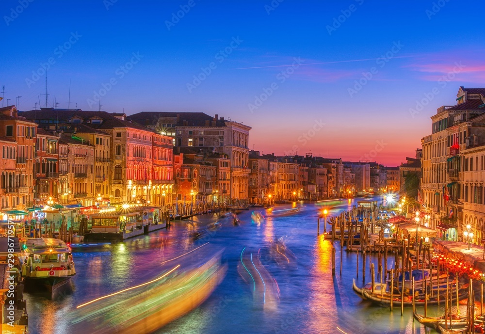 Grand canal at sunset in Venice, Italy.