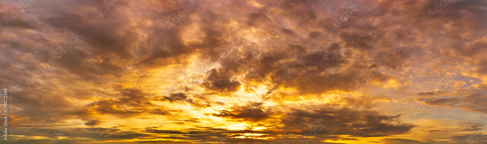 Panoramic golden hour twilight cloudy sky nature background