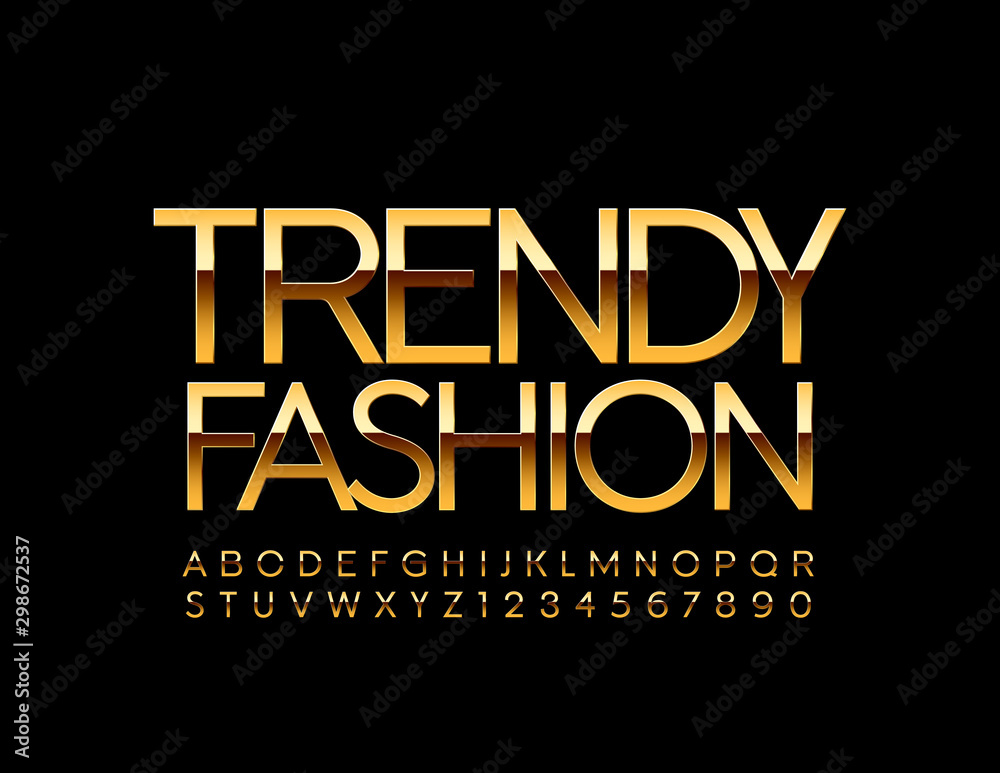Vector chic Sign Trendy Fashion. Unique Golden Font. Luxury Alphabet Letters and Numbers.
